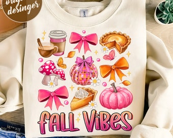 Fall Vibes Png, Fall Png, Fall Floral Png, Trendy fall design, Pumpkin png, Coquette Bow, Autumn png, Digital Art, Sublimation Designs