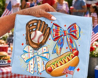 Baseball 4th Of July Png, Patriotic Baseball Png, Baseball Bow Png, Hot Dog Png Design, American Flag Png, Baseball Glove, 4th July Baseball
