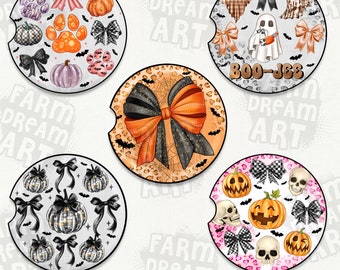 Halloween Car Coaster Coquette bow png,Spooky Car Coasters,Car Coaster Sublimation Designs,Pink Halloween Coaster png,car Coaster png Bundle