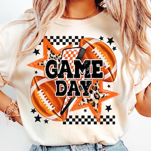 Game Day PNG,Football Sublimation Design,Orange Game Day Png,Football Season Png,Sports Mom PNG,Game Day Design,Checkered Lightning Bolt PNG