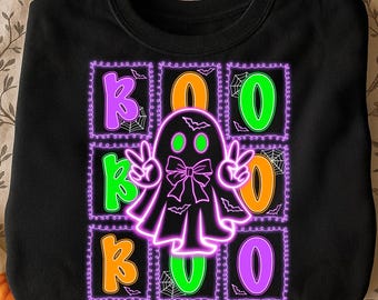 Boo Neon PNG,Halloween Sublimation Design,Cute Ghost Neon Design,Spooky Season Digital Download,Ghost Coquette PNG,Neon Glow Halloween PNG
