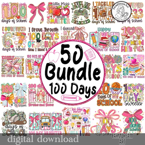 100 Days Of School Bundle PNG, 100 Days Sublimation Bundle, 50 PNG School Bundle, Teacher Shirt PNG Bundle, Kids School Celebration Png