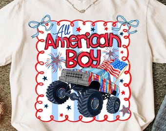All American Boy PNG,Patriotic Monster Truck Design,4th of July Boy Sublimation,USA Kid Design PNG,Patriotic Boy Design,American Coquette