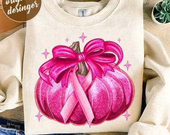 In October We Wear Pink Pumpkin png, Pink Pumpkin png, breast cancer png, Awareness ribbon png, Fight Cancer png, pink coquette ribbon