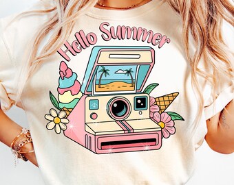 Hello Summer PNG,Beach Sublimation Design,Tropical Summer Design,Retro Summer Vibes,Ocean Aesthetic Digital png,Beach Design,Coquette Summer