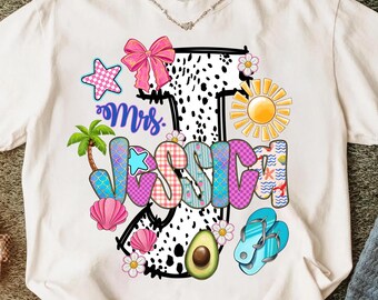 Personalized Summer PNG,Mrs Name Sublimation,Vacation Name PNG,Custom Teacher Summer Design,Colorful Name PNG,Summer Aesthetic Sublimation