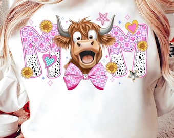 Mom Cow Coquette PNG,Highland Cow Mom Design,Cute Cow Sublimation,Farm Mom Sublimation PNG,Floral Cow Mom Design,Mother's Day Cow Png