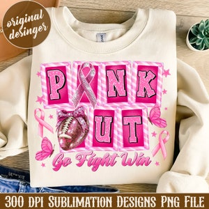 Pink Out Go Fight Win png, Breast Cancer Football Pink Out png, Pink ribbon Png, Disco Ball Football png, Pink out sublimation design