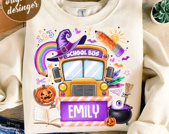 Personalized Halloween school bus png sublimation design,Happy Halloween png,spooky season png,trick or treat png,sublimate designs download