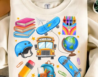 Back to School Boy Png,Skateboard School PNG,Kids School Design,Colorful Backpack PNG,First Day of School PNG,Boy Back to School Sublimation
