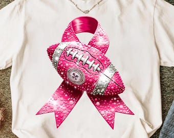 Pink Out Png,Breast Cancer Awareness Png,Pink Football Sublimation,Glitter Pink Ribbon PNG,October Football Mom PNG,Breast Cancer Game Day