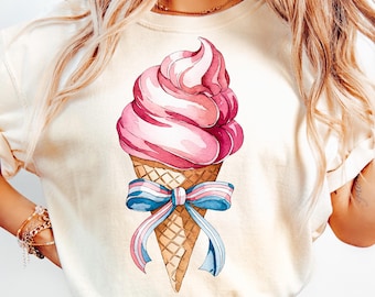 Ice Cream Coquette PNG Design,Watercolor Ice Cream,Coquette Bow Ice Cream Design,Summer PNG File,Pink Ice Cream Cone PNG,Summer Coquette Png