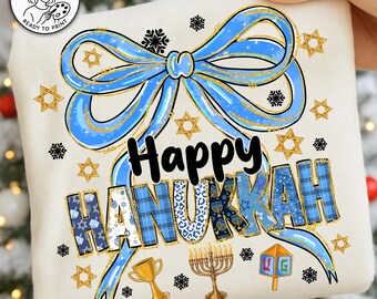 Happy Hanukkah PNG,Hanukkah Bow Design,Jewish Holiday Clipart,Menorah PNG,Hanukkah Gift Idea,Winter Jewish Holiday Png