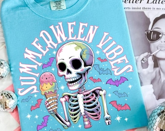 Summerween Vibes PNG, Funny Skeleton Float Halloween in Summer png, Trendy Sublimation Spooky Flamingo Pool Ghost Pumpkins Creepy png