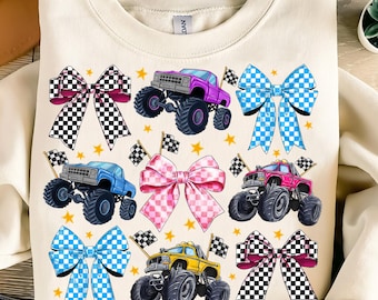 Monster Truck Coquette PNG,Racing Bow Sublimation,Monster Truck Girl PNG,Boy Mom Truck Design,Checkered Flag Png,Truck with Bow Design