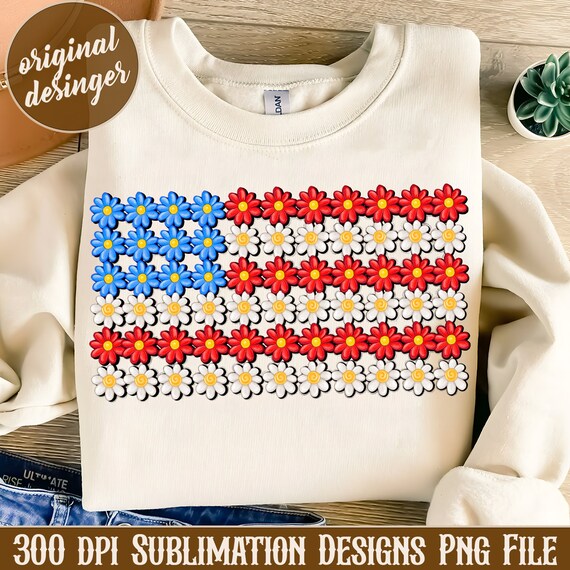 Daisy American Flag PNG File, 4th Of July Png, Firework Png, Patriotic Png, Fourth Of July, Independence Png, Daisy Flag, Instant Download