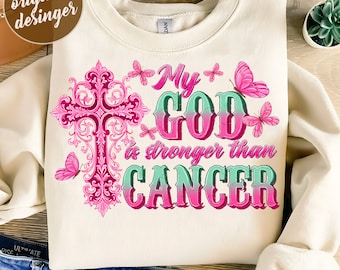 My God is stronger than Cancer png sublimation design download, Breast Cancer Awareness png, Christian png, sublimate designs download