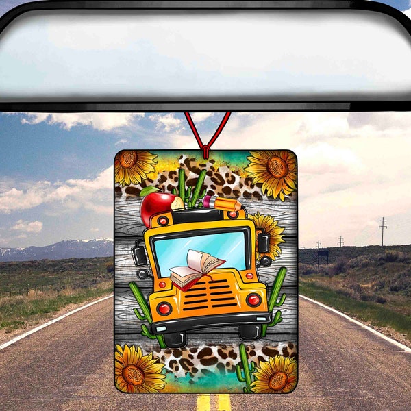 School bus air freshener with sunflower png sublimation design download, School bus png, western air freshener, sublimate designs download