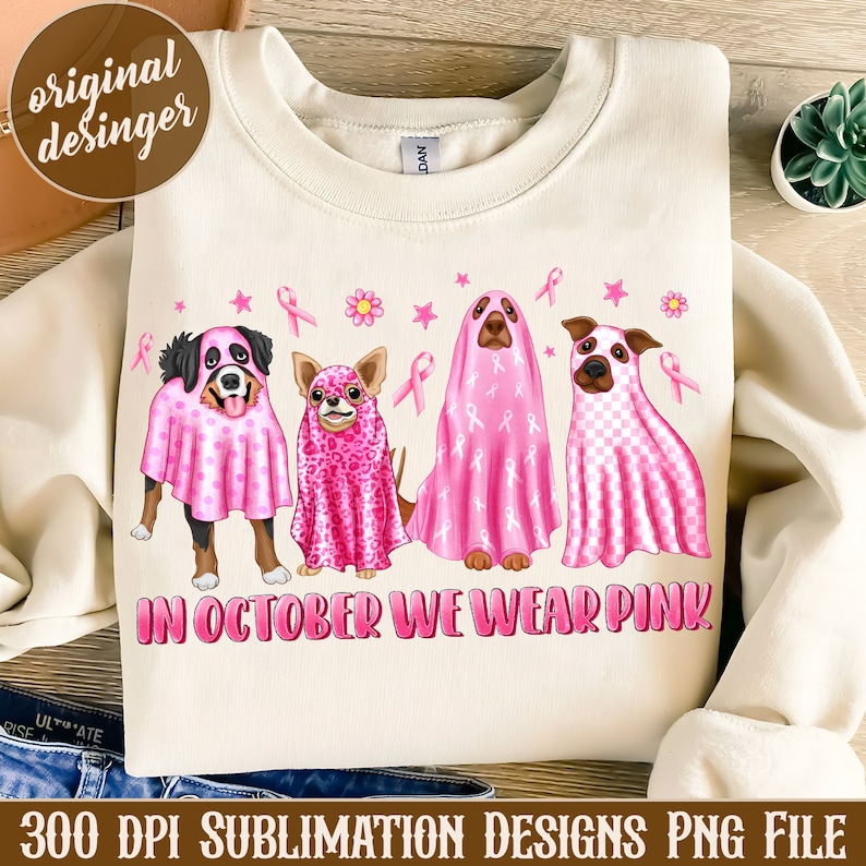 Pink Ribbon Dogs In October We Wear Pink Dog PNG, Breast Cancer Awareness Png, Breast ...