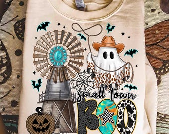 Small Town Boo PNG,Cowgirl Ghost Halloween Design,Rustic Halloween Digital Download,Southwestern Spooky Design,Small Town Halloween Png