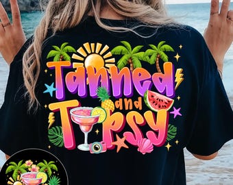 Tanned and Tipsy PNG,Beach Party Sublimation,Summer Cocktail Png,Girls Trip Digital Design,Tropical Vacation PNG,Summer Margarita Design