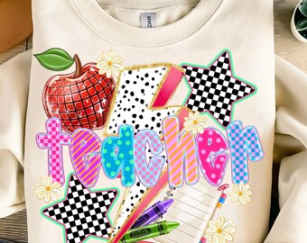 Teacher Sublimation PNG,Colorful Teacher Shirt Design,Back to School PNG File,Cute Teacher PNG,Teacher Appreciation Gift,Preschool Teacher