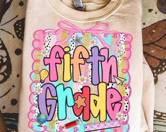 Fifth Grade Png,5th Grade Sublimation,Back to School PNG,Teacher PNG File,Colorful School PNG,Sublimation for Teachers,School Coquette Bow