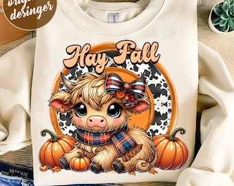 Hay Fall Cow Png Sublimation Design, Hello Fall, Cow Png, Pumpkin Png, Thankful Cow, Digital Download,Fall PNG Autumn Shirt,Fall Sublimation