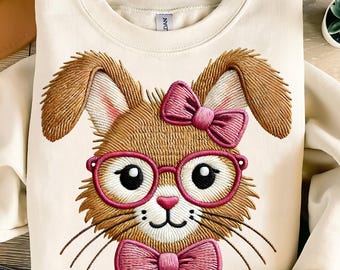 Easter Bunny PNG, Vintage Happy Easter PNG, Faux Embroidery Girly, Happy Easter Png, Spring png, Easter Coquette Png, Faux Embroidery