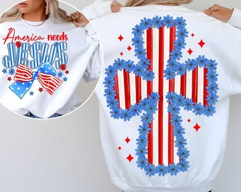 America Needs Jesus Png,Christian Sublimation Design,Patriotic Jesus PNG,Fourth of July PNG,God Bless America PNG,American Floral Cross Png