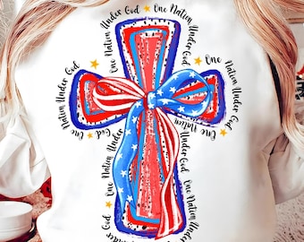 One Nation Under God Png,Patriotic Cross PNG,Christian Sublimation Design,4th of July Cross PNG,God and Country PNG,Faith and Freedom