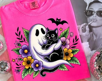 Ghost and Cat PNG,Halloween Sublimation PNG,Cute Ghost PNG,Black Cat Sublimation,Spooky Season Sublimation,Black Cat Lover Png