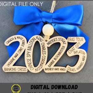 Ornamento svg 2023, ornamento temático de revisão do ano de 2023 ARQUIVO DIGITAL, Etiqueta de presente svg, Corte e vinque arquivo de corte a laser projetado para Glowforge