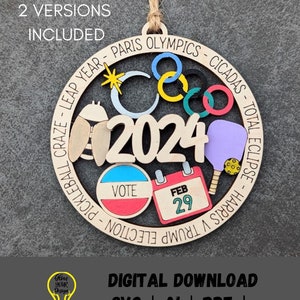 Ornamento svg 2024, ornamento temático de revisão do ano de 2024 ARQUIVO DIGITAL - Duas versões disponíveis - Arquivo de corte a laser fácil de cortar e marcar