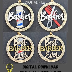 Barbeiro svg, arquivo svg de enfeite de cortador de cabelo, arquivo digital de enfeite ou enfeite de carro, download digital de corte e pontuação feito para Glowforge,