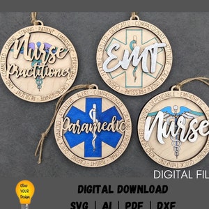 Gesundheitsberufe Bundle svg, enthält EMT, Krankenschwester, Sanitäter, Nurse Prack, Autocharme svg, Digital Download Made for Glowforge