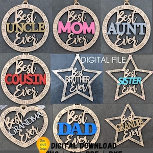 Family svg svg Set, Set mit 9 Ornament svgs für Mama, Papa, Bruder, Schwester, Tante, Onkel, Großeltern, Cousin - designed für Glowforge