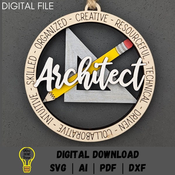 Architect svg, Architect or planner ornament svg file, Car charm or ornament digital file, Cut & score Digital Download Made for Glowforge,