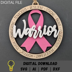 Conscientização sobre o câncer de mama svg, arquivo digital para pendurar na parede ou enfeite - presente para sobrevivente guerreiro do câncer - arquivo de corte digital Glowforge