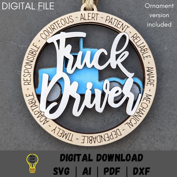 Truck Driver svg, Trucker transporter ornament svg file, Car charm or ornament digital file, Cut & score laser cut file made for Glowforge,