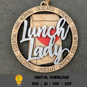 lunch lady svg, Cafeteria worker ornament digital file, Car charm svg, Cut and score only file - Digital Download designed for Glowforge