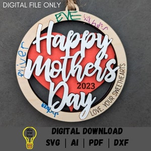 Regalo del día de la madre svg - Adorno para auto, adorno o imán - Archivo cortado con láser probado en Glowforge