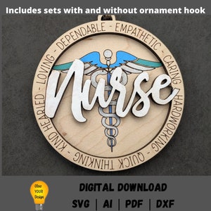 Nurse svg ornament file, Gift for medical nurse or personnel, Car charm svg, Digital Download Made for Glowforge, Score and cut only file