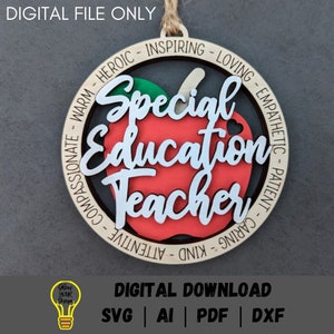 Special Education Teacher gift svg Teacher Ornament or Car Charm Digital File Laser Cut File Designed for Glowforge image 1