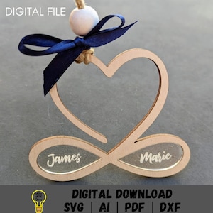 Couples svg, Personalized ornament digital file, Infinity sign, heart wood acrylic laser cut file, Digital Download Designed for Glowforge