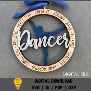 Ornamento de dançarina svg, Presente de balé svg, Arquivo digital de ornamento de dança, Corte de camada dupla e download digital de pontuação projetado para Glowforge