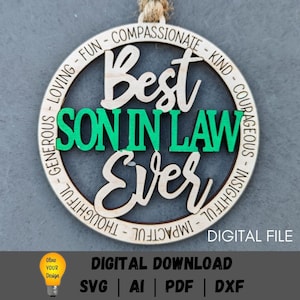 Adorno para el mejor yerno de todos los tiempos, archivo svg, adorno o dije para auto para yerno, pequeño obsequio para hijo, svg, Glowforge cut & score Descarga digital