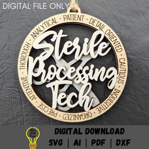 Sterile Verarbeitung Tech svg, Ornament oder Autocharme digitale Datei, medizinisches Krankenhauspersonal, Schneiden und Kerben Laser-Datei Getestet auf Glowforge