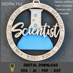 Svg scientifique, fichier svg ornement scientifique chimiste, fichier numérique de charme de voiture ou d'ornement, couper et marquer le téléchargement numérique fait pour Glowforge,