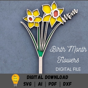 Narzisse für Glowforge, Muttertagsgeschenk, März Geburtsmonat März, Narzisse für Blumen oder Pflanzen, Muttertag Geschenk für Glowforge